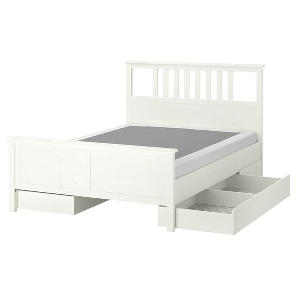 HEMNES Structure lit+4 tiroirs, teinté blanc/Lyngör blanc, Deux places