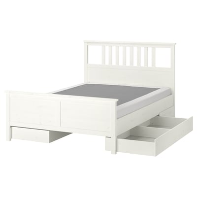 HEMNES Structure lit+4 tiroirs, teinté blanc/Lyngör blanc, Deux places