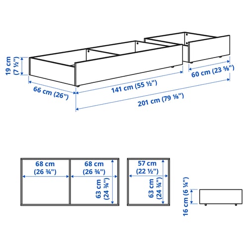 HEMNES Tiroirs de lit, 2p, teinté blanc, Grand 2 places/TG 2 places