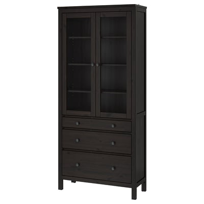 HEMNES Vitrine à trois tiroirs, brun-noir, 35 3/8x77 1/2 "