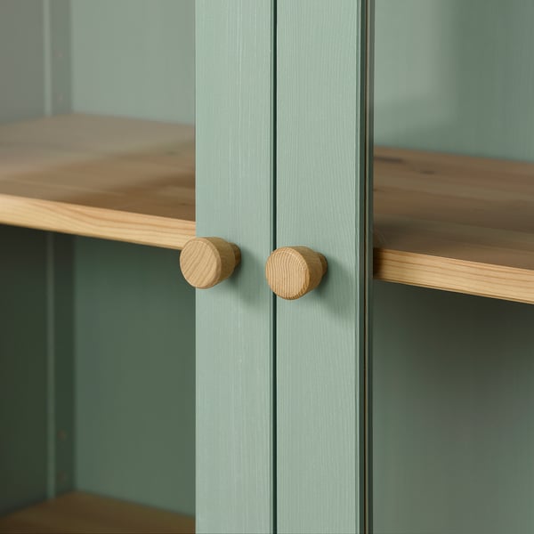 HEMNES Vitrine à trois tiroirs, gris-vert/teinté brun clair, 35 3/8x77 1/2 "