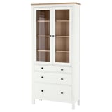 HEMNES Vitrine à trois tiroirs, teinté blanc/brun clair, 35 3/8x77 1/2 "