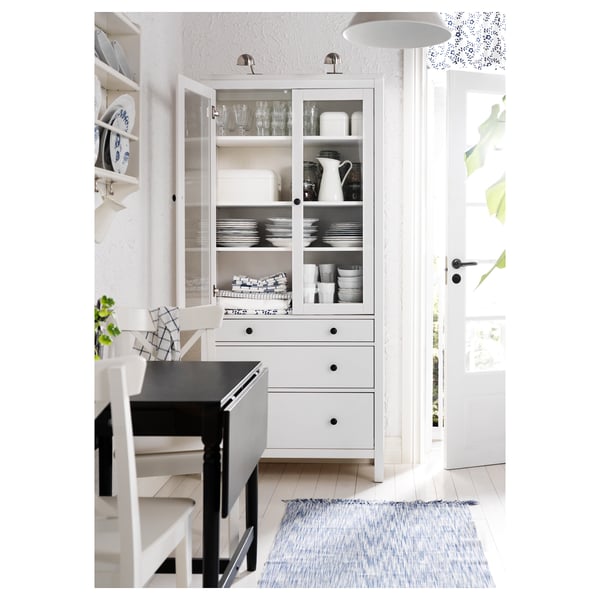 HEMNES Vitrine à trois tiroirs, teinté blanc, 35 3/8x77 1/2 "