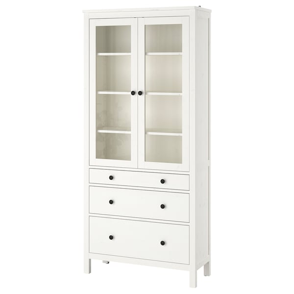HEMNES Vitrine à trois tiroirs, teinté blanc, 35 3/8x77 1/2 "