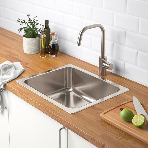 HILLESJÖN Évier à encastrer, 1 bac, acier inox, 22x18 1/8 "