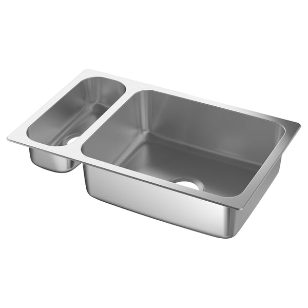 HILLESJÖN Évier à encastrer 1½ bac, acier inox, 29 1/2x18 1/8 "