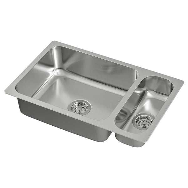 HILLESJÖN Évier à encastrer 1½ bac, acier inox, 29 1/2x18 1/8 "