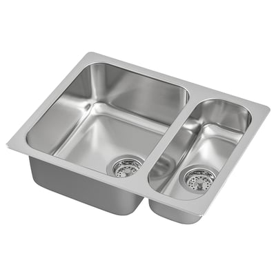 HILLESJÖN Évier à encastrer 1½ bac, acier inox, 22 7/8x18 1/8 "