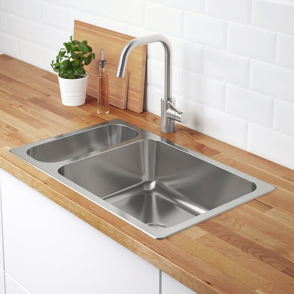 HILLESJÖN Évier à encastrer 1½ bac, acier inox, 29 1/2x18 1/8 "