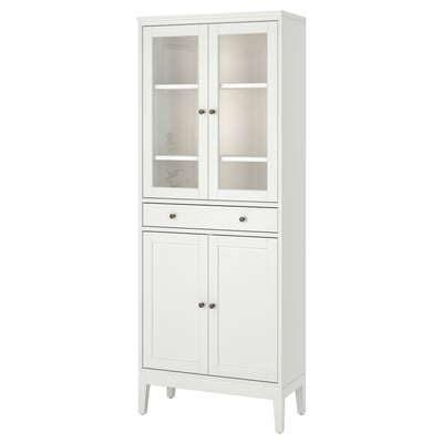 IDANÄS Armoire haute vitrée, 1 tir, blanc, 31 7/8x15 3/8x83 1/8 "