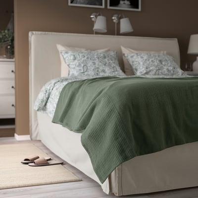 INDIRA Couvre-lit, gris-vert, 2 places/grand 2 places