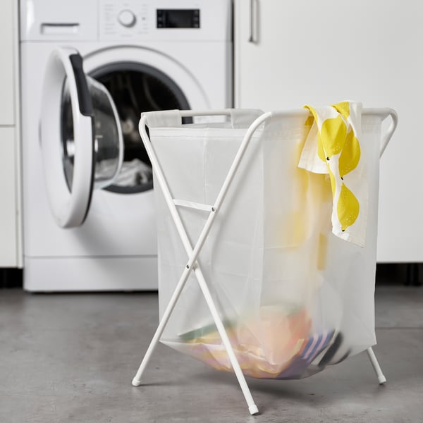 JÄLL Sac à lessive et support, blanc, 13 gallon