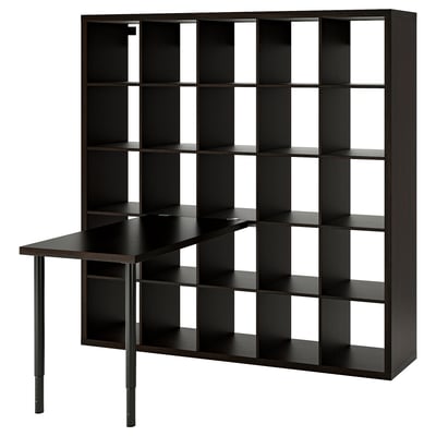KALLAX / LINNMON Agencement bureau, noir/brun-noir, 71 5/8x54 3/4x71 5/8 "