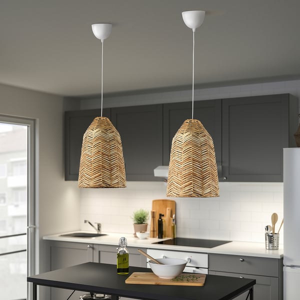 KAPPELAND / HAVSDJUP Suspension, blanc/rotin, 11 3/8 "