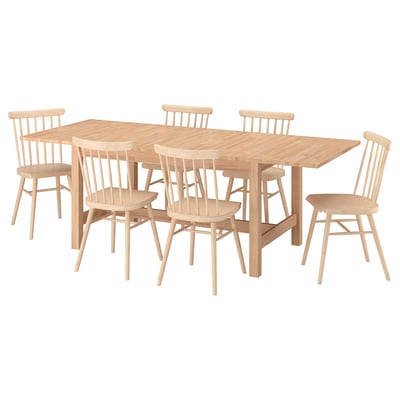 KARSKÄR / HÖGVED Table et 6 chaises, hévéa/bouleau plaqué, 63/86 5/8x35 3/8 "