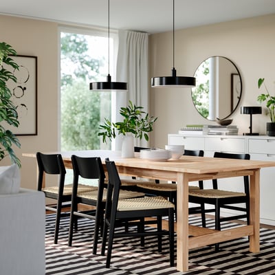 KARSKÄR / SKANSNÄS Table et 6 chaises, hévéa/noir hêtre, 94 1/2/118 1/8x39 3/8 "