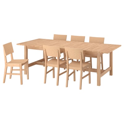 KARSKÄR Table et 6 chaises, hévéa, 94 1/2/118 1/8x39 3/8 "