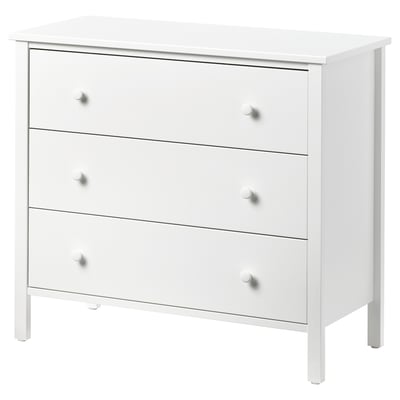 KILBERGET Commode à 3 tiroirs, blanc/fonction ouverture/fixation, 33 7/8x30 3/4 "