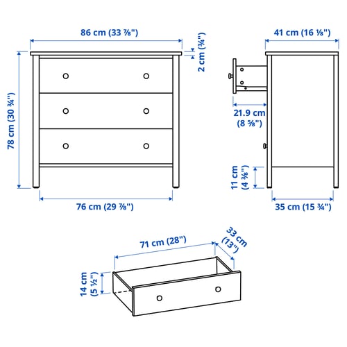 KILBERGET Commode à 3 tiroirs, blanc/fonction ouverture/fixation, 33 7/8x30 3/4 "