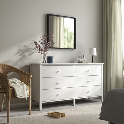 KILBERGET Commode à 6 tiroirs, blanc/fonction ouverture/fixation, 56 3/4x30 3/4 "