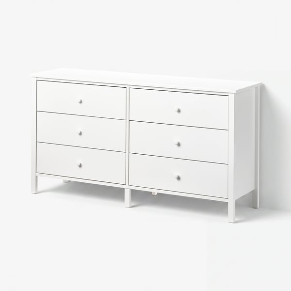 KILBERGET Commode à 6 tiroirs, blanc/fonction ouverture/fixation, 56 3/4x30 3/4 "
