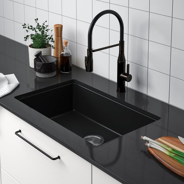 KILSVIKEN Évier à encastrer, 1 bac, noir composite de quartz, 28 3/8x18 1/8 "