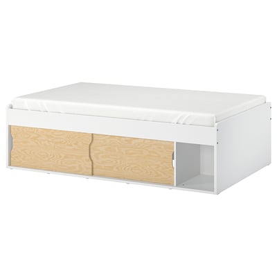 KLIPPUGGLA Structure lit avec rangement, blanc, 1 place