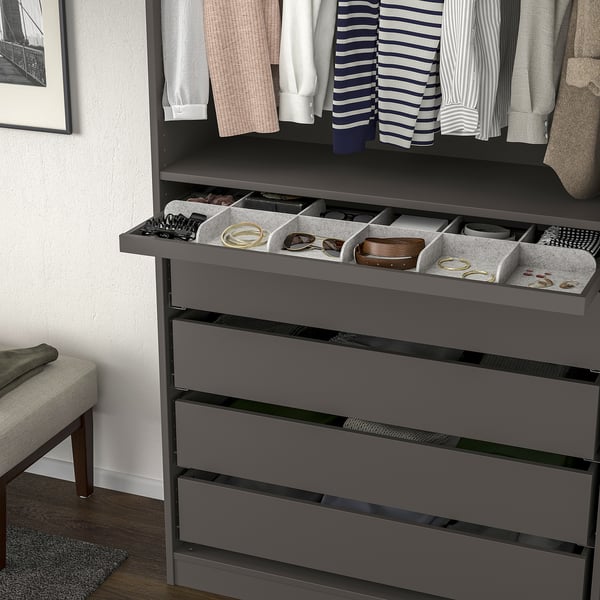 KOMPLEMENT Plateau coulissant av séparateur, gris foncé/gris clair, 39 3/8x13 3/4 "