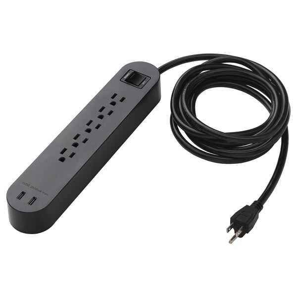 KOPPLA Multiprise 5 prises + 2 ports USB, noir, 118 "