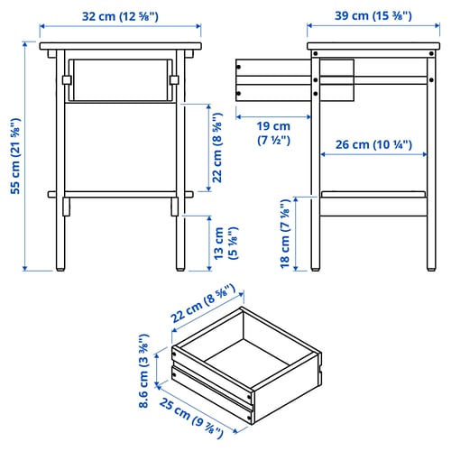 KRONÖREN Mobilier chambre, ensemble de 3, pin