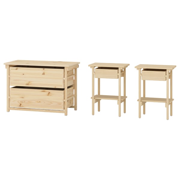 KRONÖREN Mobilier chambre, ensemble de 3, pin
