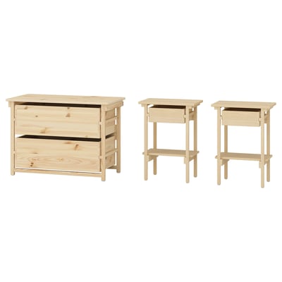 KRONÖREN Mobilier chambre, ensemble de 3, pin