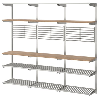 KUNGSFORS Rail susp avec tabl et gril mur, acier inox/frêne