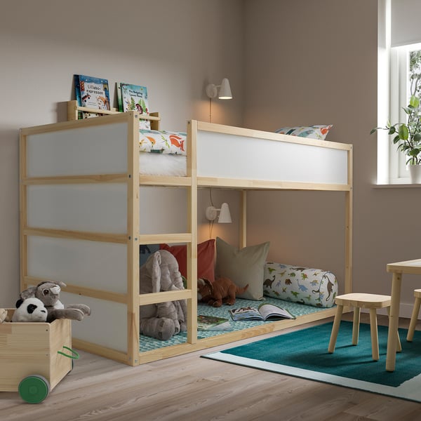 KURA Lit haut/bas, blanc/pin, 1 place
