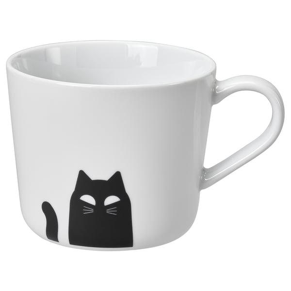 KUSTFYR Tasse, motif chat blanc/noir, 12 oz