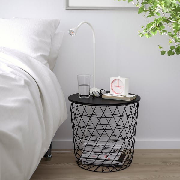 KVISTBRO Table à rangement intégré, noir, 17 3/8 "