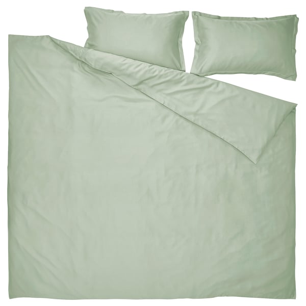 LÄKEVÄNDEROT Housse de couette et taie(s), gris-vert clair, Très grand 2 places