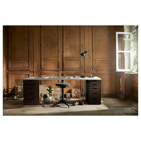 LAGKAPTEN / ALEX Bureau, blanc/brun-noir, 78 3/4x23 5/8 "