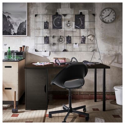LAGKAPTEN / ALEX Bureau, brun-noir/noir, 55 1/8x23 5/8 "