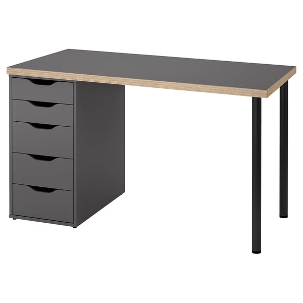 LAGKAPTEN / ALEX Bureau, gris/effet bois noir, 47 1/4x23 5/8 "