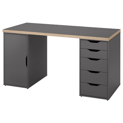 LAGKAPTEN / ALEX Bureau, gris/effet bois, 55 1/8x23 5/8 "