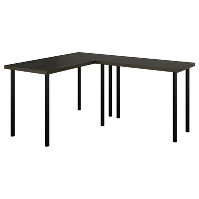 LAGKAPTEN / LINNMON Bureau en L, brun-noir/noir, 47 1/4x63 "