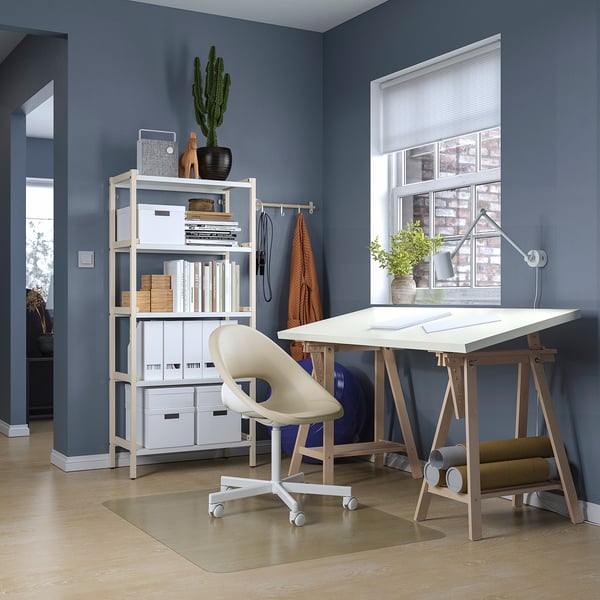 LAGKAPTEN / MITTBACK Bureau, blanc/bouleau, 55 1/8x23 5/8 "