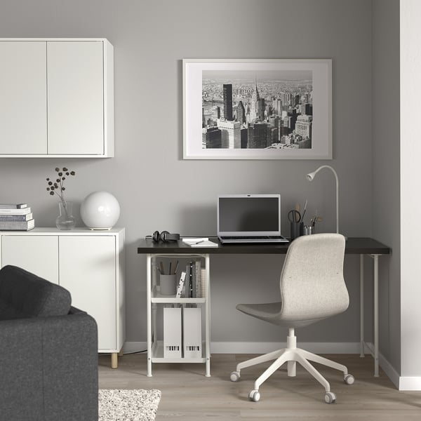 LAGKAPTEN / SPÄND Bureau, brun-noir/blanc, 55 1/8x23 5/8 "