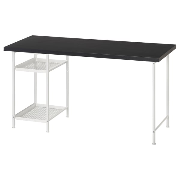 LAGKAPTEN / SPÄND Bureau, brun-noir/blanc, 55 1/8x23 5/8 "