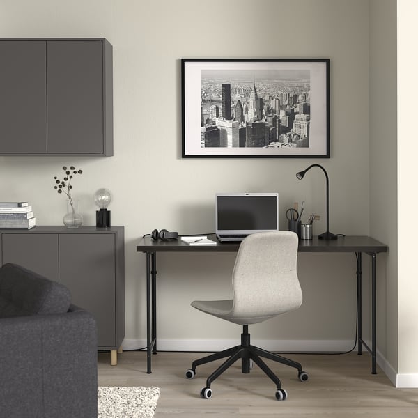 LAGKAPTEN / SPÄND Bureau, brun-noir/noir, 55 1/8x23 5/8 "