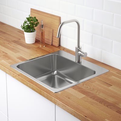 LÅNGUDDEN Évier à encastrer, 1 bac, acier inox, 22x20 5/8 "