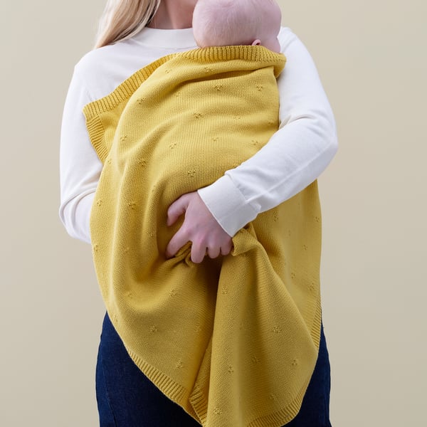 LEN Couverture bébé, jaune/tricoté, 27 1/2x35 3/8 "