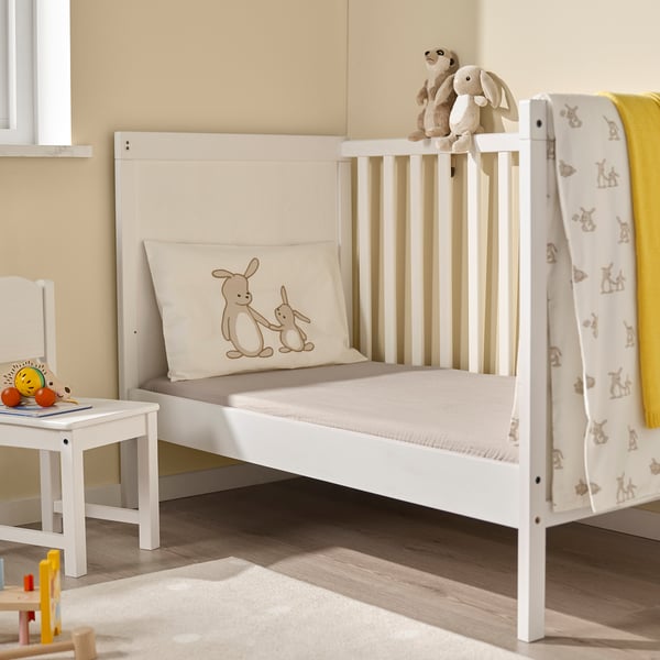 LEN Drap-housse pour lit de bébé, blanc beige/mousseline, 27 1/2x52 "