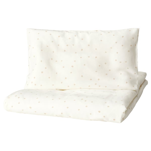 LEN Housse couette+1 taie pour lit bébé, blanc beige/motif à pois, 43 1/4x49 1/4/13 3/4x21 5/8 "